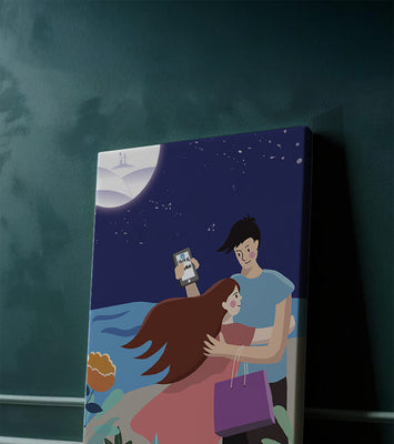 Romantic couple embracing under a moonlit night