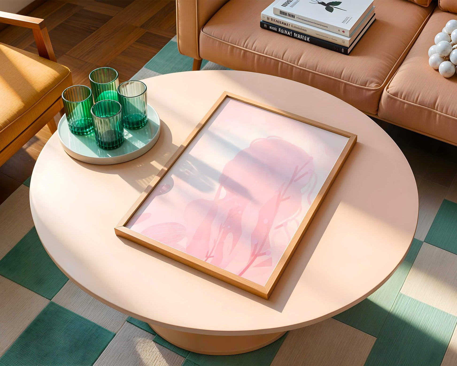 Subtle pink abstract silhouette with floral elements