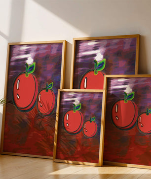 Dos manzanas abstractas con fondo colorido