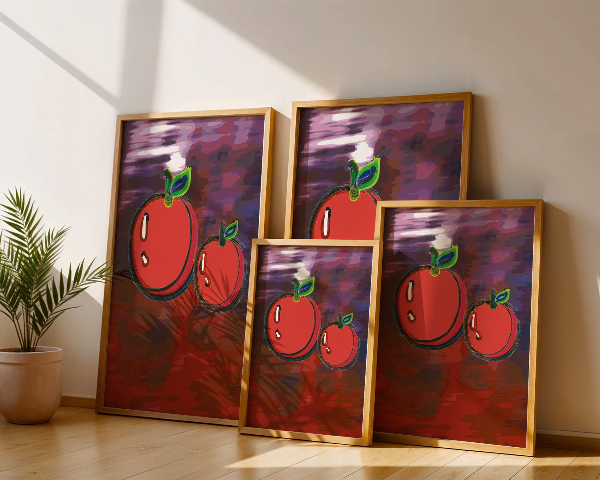 Dos manzanas abstractas con fondo colorido