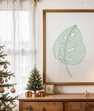 Detailed Green Leaf Line Drawing Art - Mi tienda