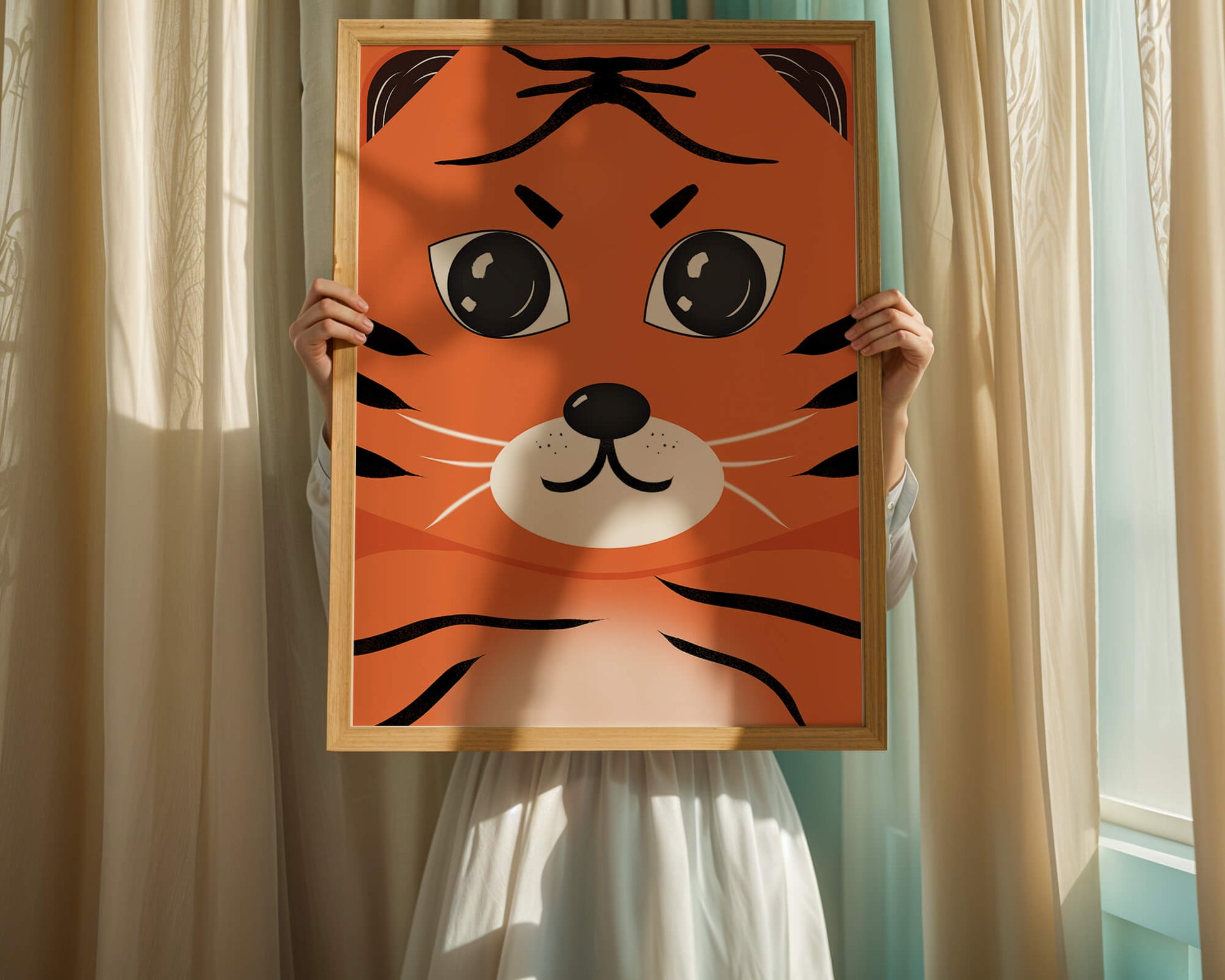 Adorable tiger face illustration with bold features