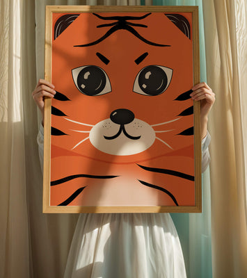 Adorable tiger face illustration with bold features