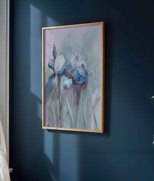 Delicate blue and white floral painting with soft brush strokes