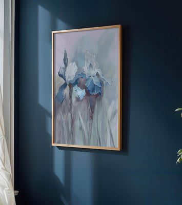 Delicate blue and white floral painting with soft brush strokes