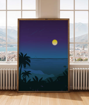 Serene Tropical Night Scene With Palm Trees and Moonlit Ocean - Mi tienda