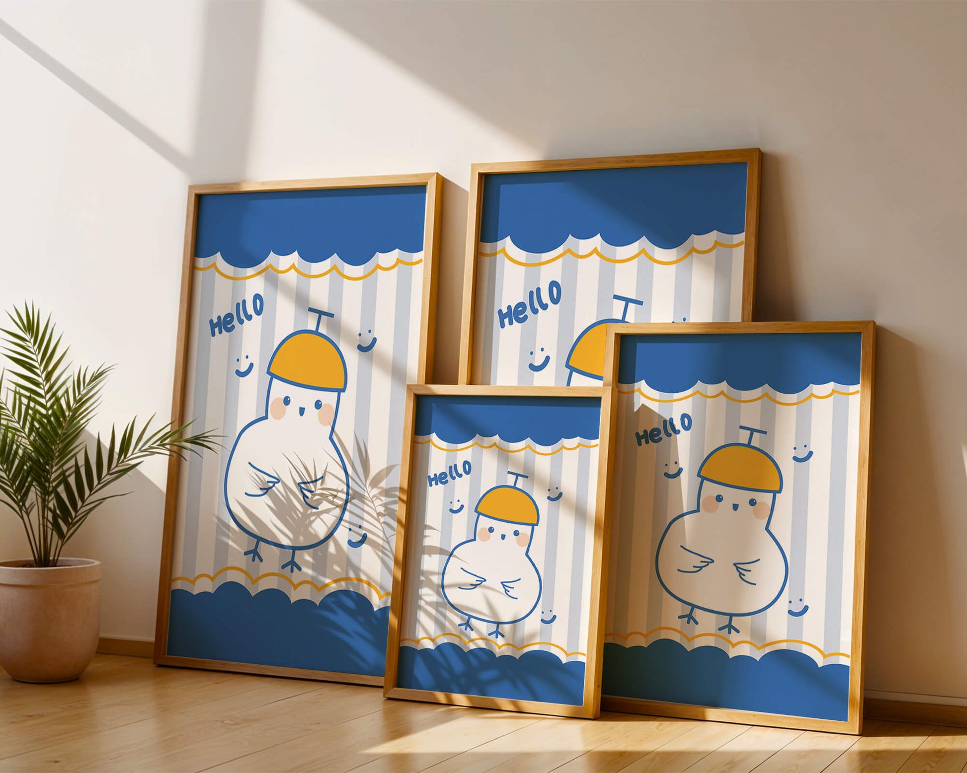 Cartoon bird illustration with cheerful design elements