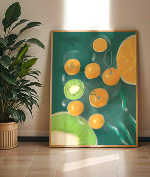 Ilustración de patrón de frutas vibrantes de kiwi y naranja