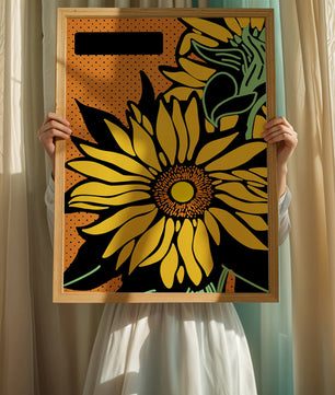 Colorful sunflower illustration with bold lines and dots