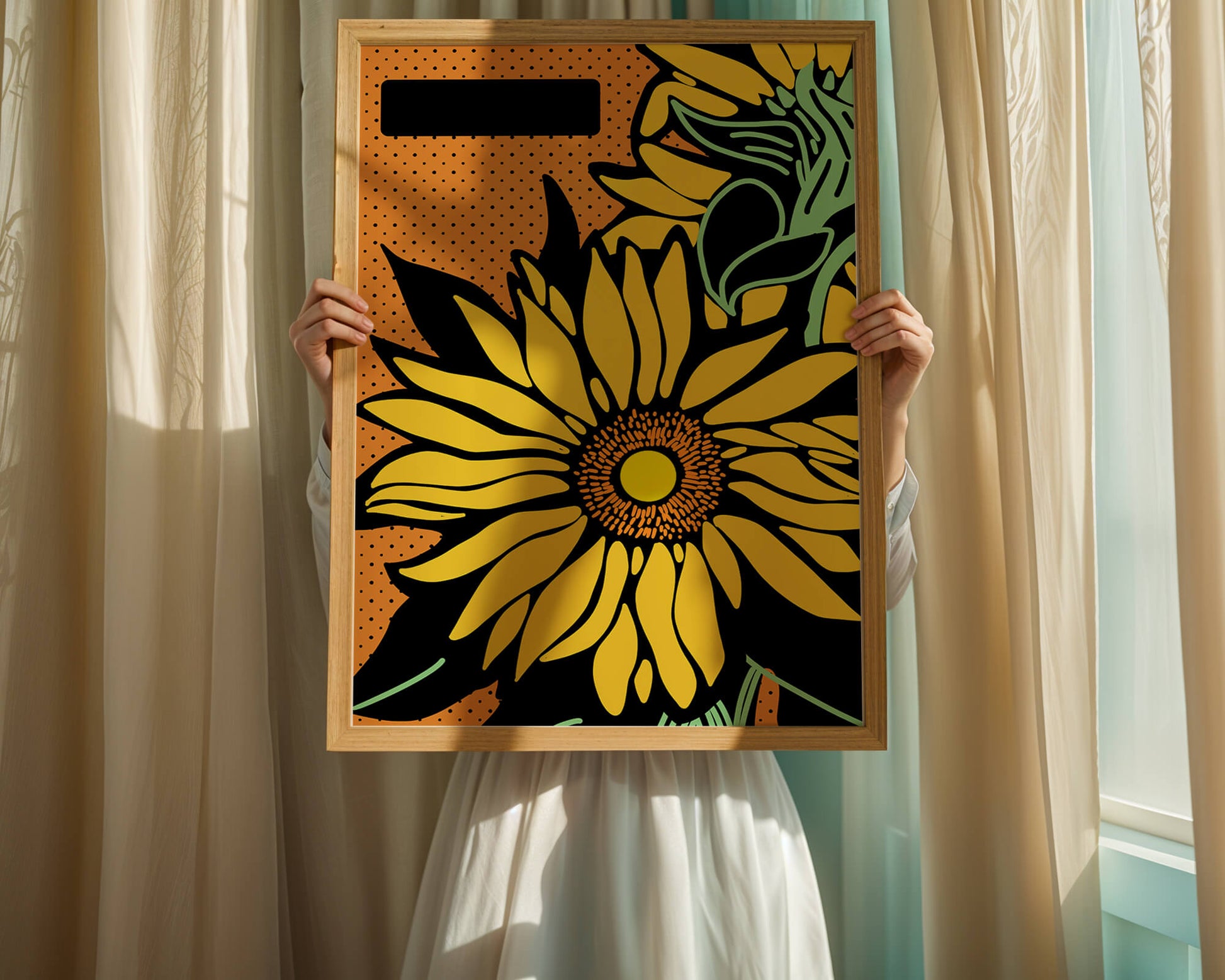 Colorful sunflower illustration with bold lines and dots