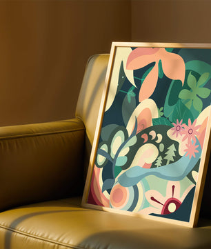 Abstract floral illustration with pastel colors and nature elements