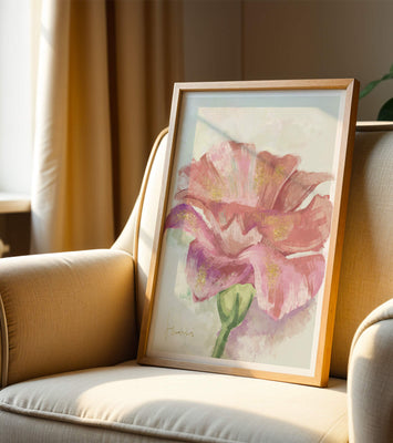 Beautiful pink flower painting with golden accents