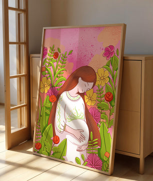 Pregnant Woman Amidst Vibrant Flowers