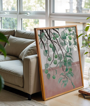 Branches With Green Apples And Leaves Over Pink Background