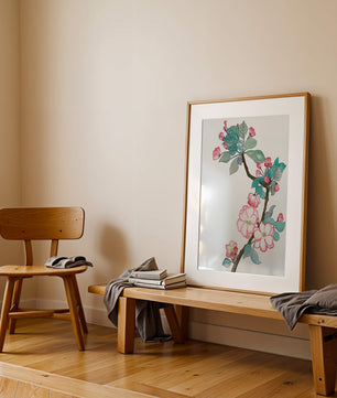 Elegante ilustración floral en acuarela con flor de cerezo.