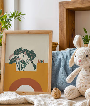 Abstract Botanical Art with Snail and Geometric Shapes - Mi tienda