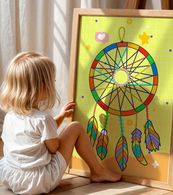 Colorful dreamcatcher on a vibrant yellow background