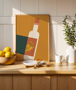 Modern Abstract Wine Bottle With Golden Leaf Design - Mi tienda