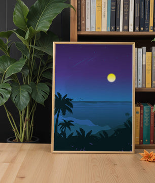 Serene Tropical Night Scene With Palm Trees and Moonlit Ocean - Mi tienda