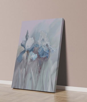Delicate blue and white floral painting with soft brush strokes