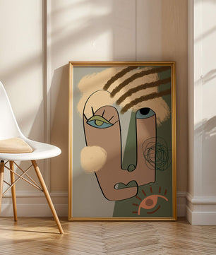 Retrato abstracto con formas geométricas y tonos terrosos