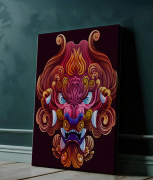 Ilustración Intrincada de Cara de Dragón Colorido con Patrones Ondulantes