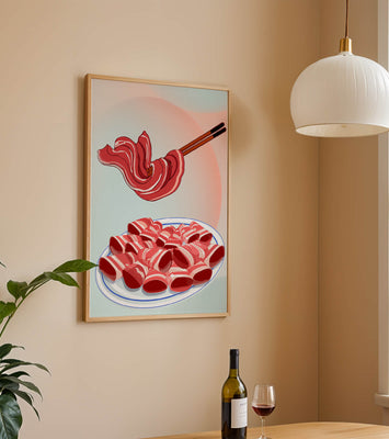Delicious raw meat slices on plate with chopsticks in background