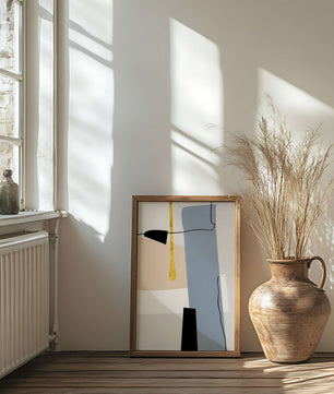 Abstrakte geometrische Kunst mit blauen und goldenen Akzenten