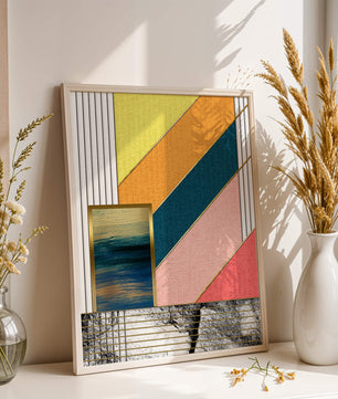 Abstract geometric art with textured colors and gold accents - Mi tienda