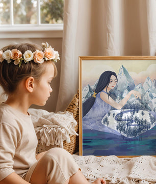 Majestic Woman Overlooking Snowy Mountain Landscape