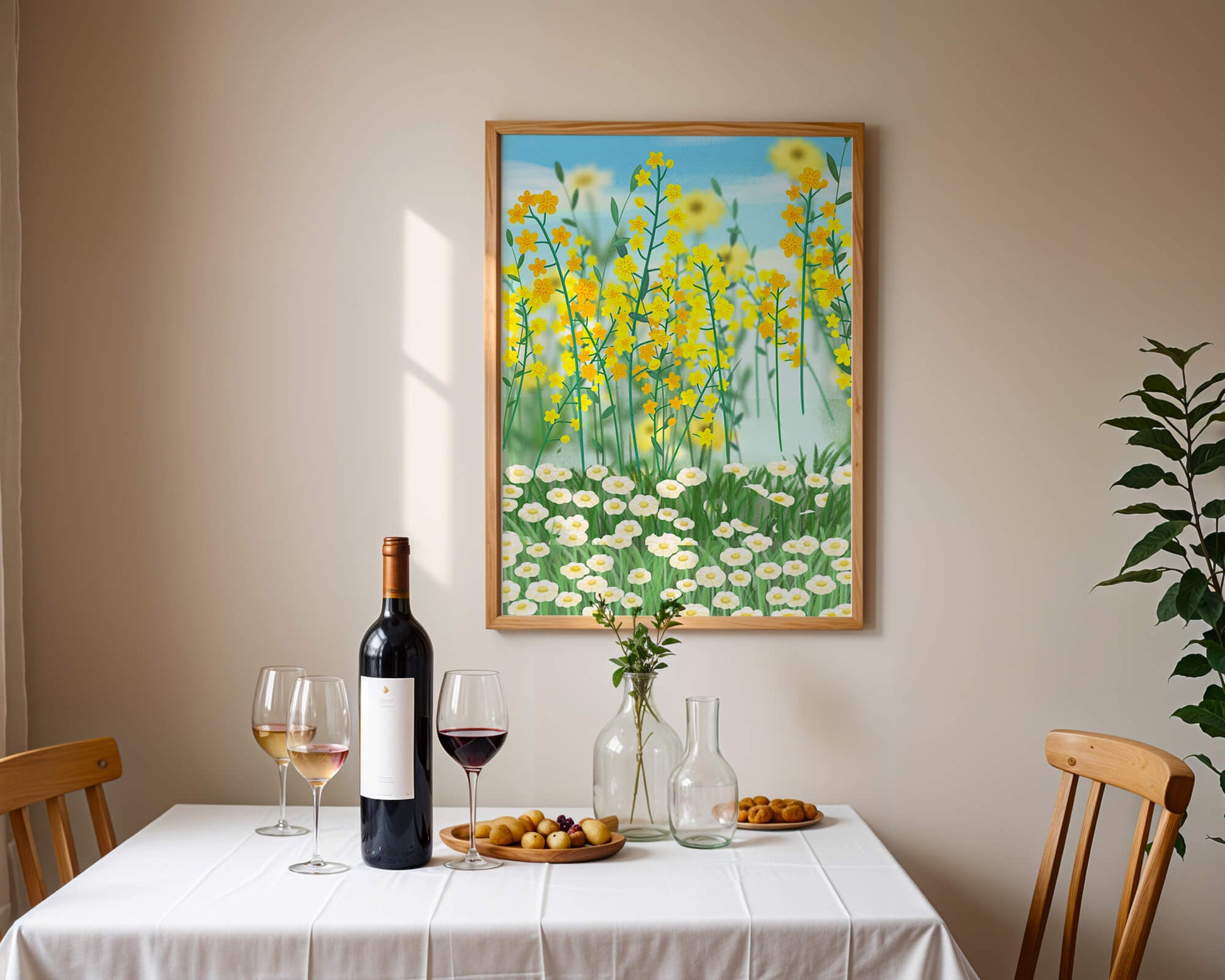 Springtime Meadow With Blooming Yellow And White Flowers