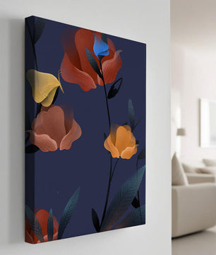 Abstract Floral Illustration with Colorful Flowers on Dark Background