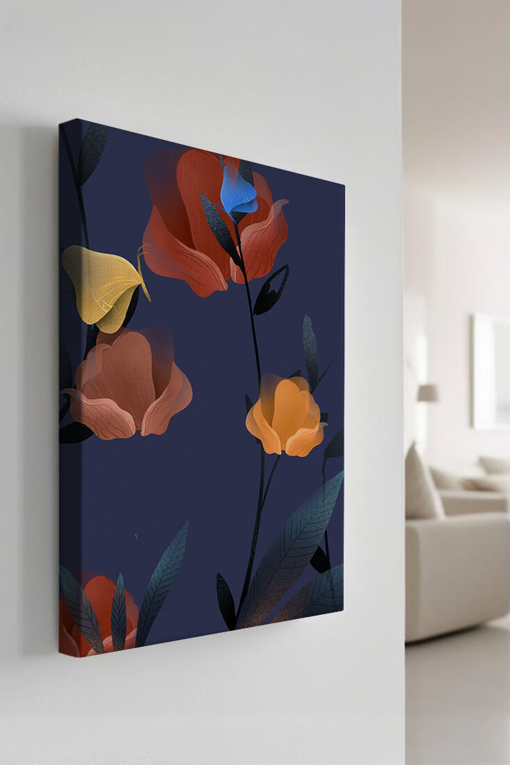 Abstract Floral Illustration with Colorful Flowers on Dark Background