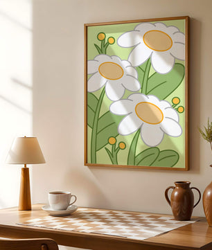 Charming illustrated daisies on a green background