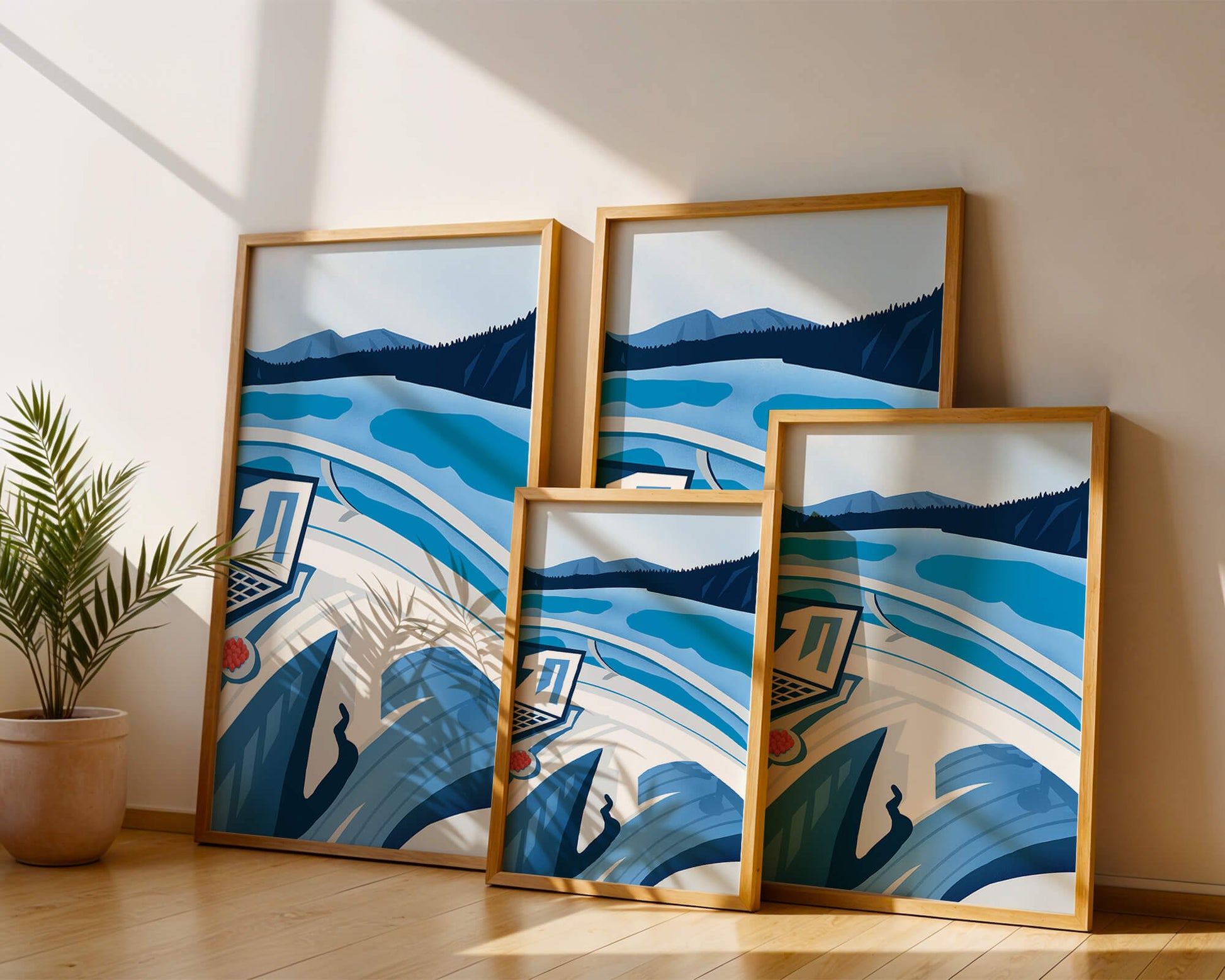 Modern Laptop and Scenic Lake View Illustration