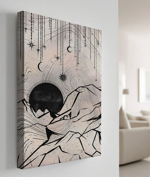 Abstract celestial landscape with mountains and stars