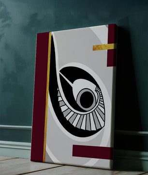 Arte geométrico abstracto con motivo de ojo y detalles dorados