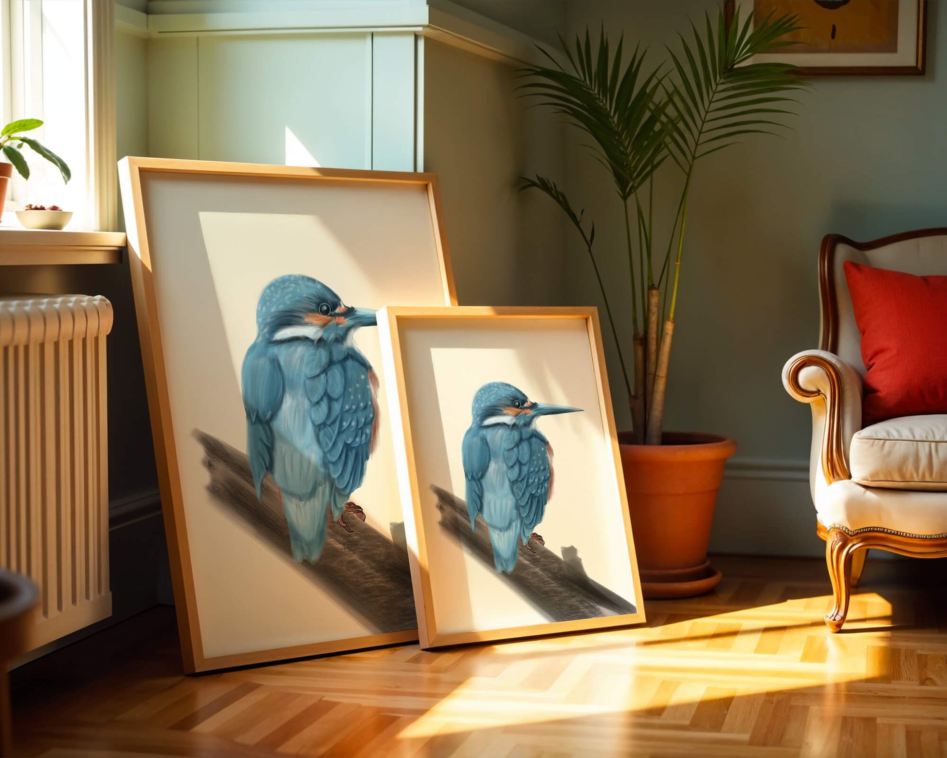 Illustration of a vibrant blue bird on a branch