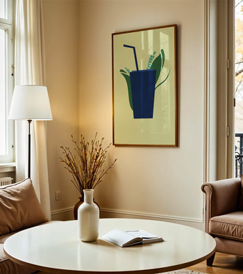 Modern cafe drink illustration with botanical elements