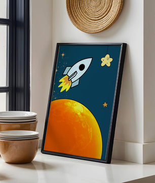 Cartoon Rocket in Space with Yellow Star - Mi tienda