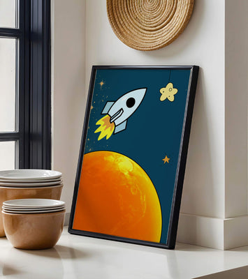Cartoon Rocket in Space with Yellow Star