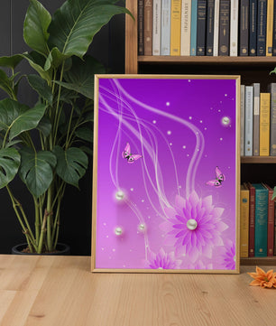 Design floral violet rêveur avec des papillons et des perles