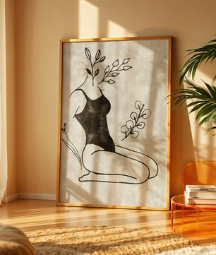 Abstrakte Frau mit botanischen Elementen im minimalistischen Stil