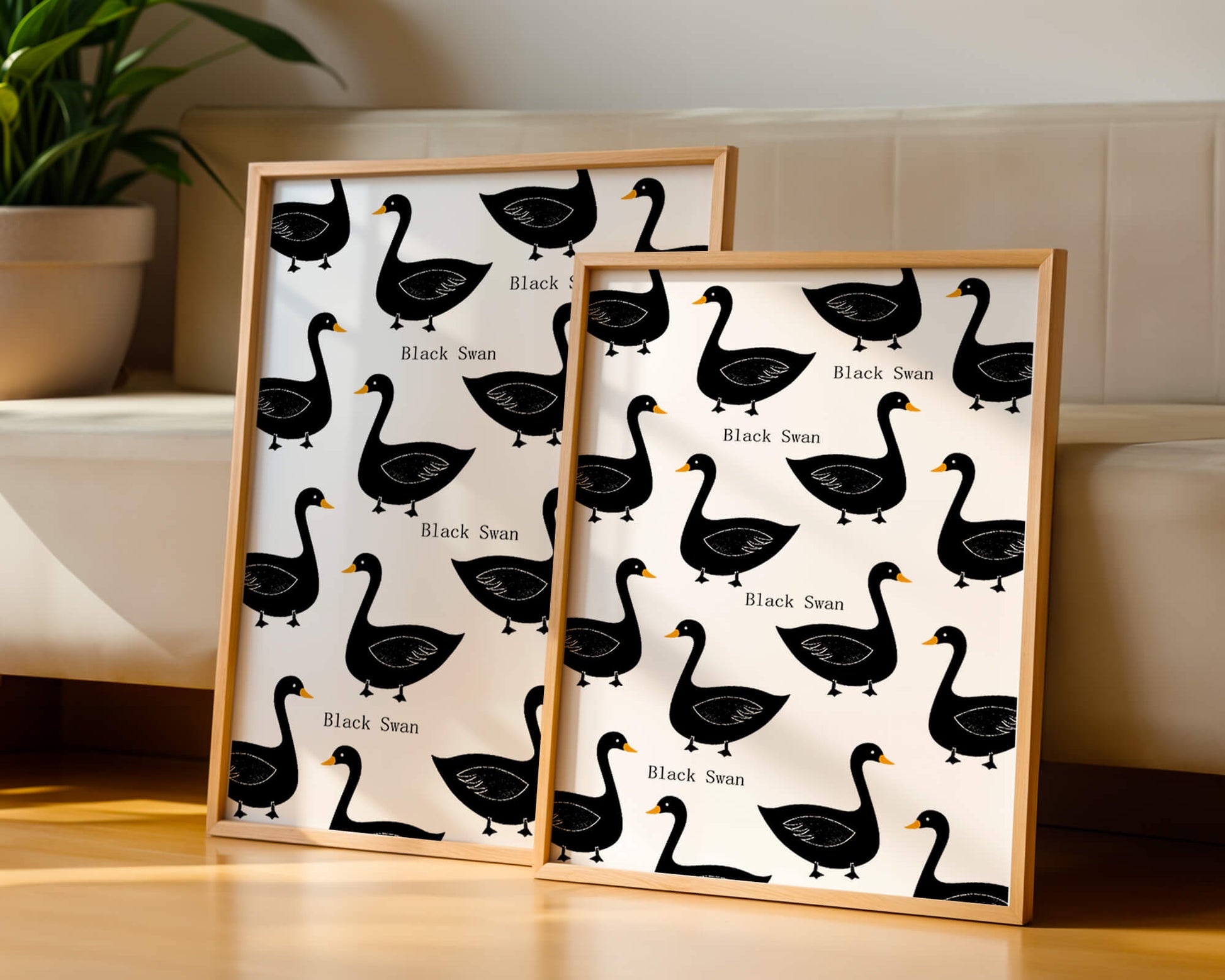 Seamless bird pattern with minimalist design and bold accents