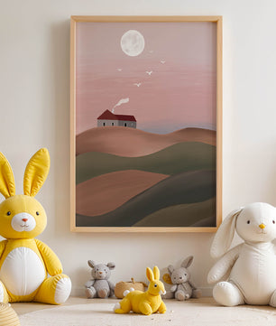 House On Pink Hill Under Full Moon