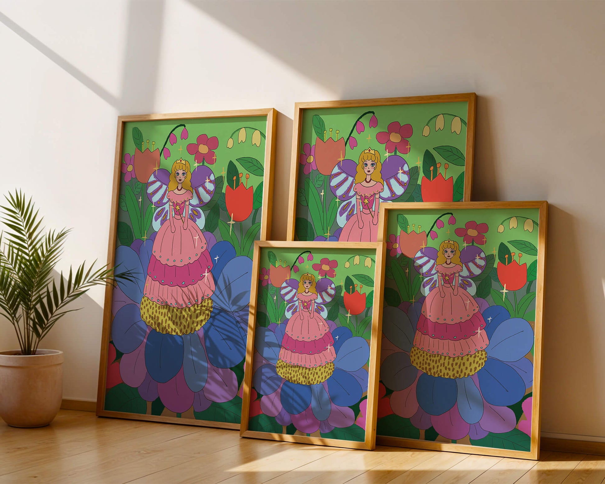 Fairy Princess in Enchanted Garden with Golden Elements