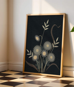 Abstract floral design with intricate patterns on dark background