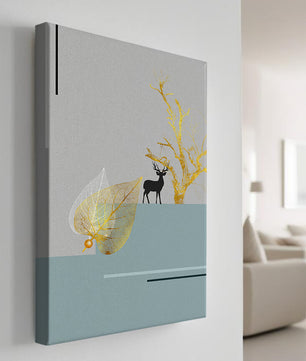 Abstract Deer with Golden Elements and Leaves on Minimalist Background