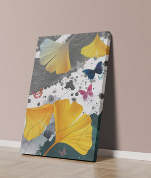 Artistic Composition with Yellow Leaves and Butterflies