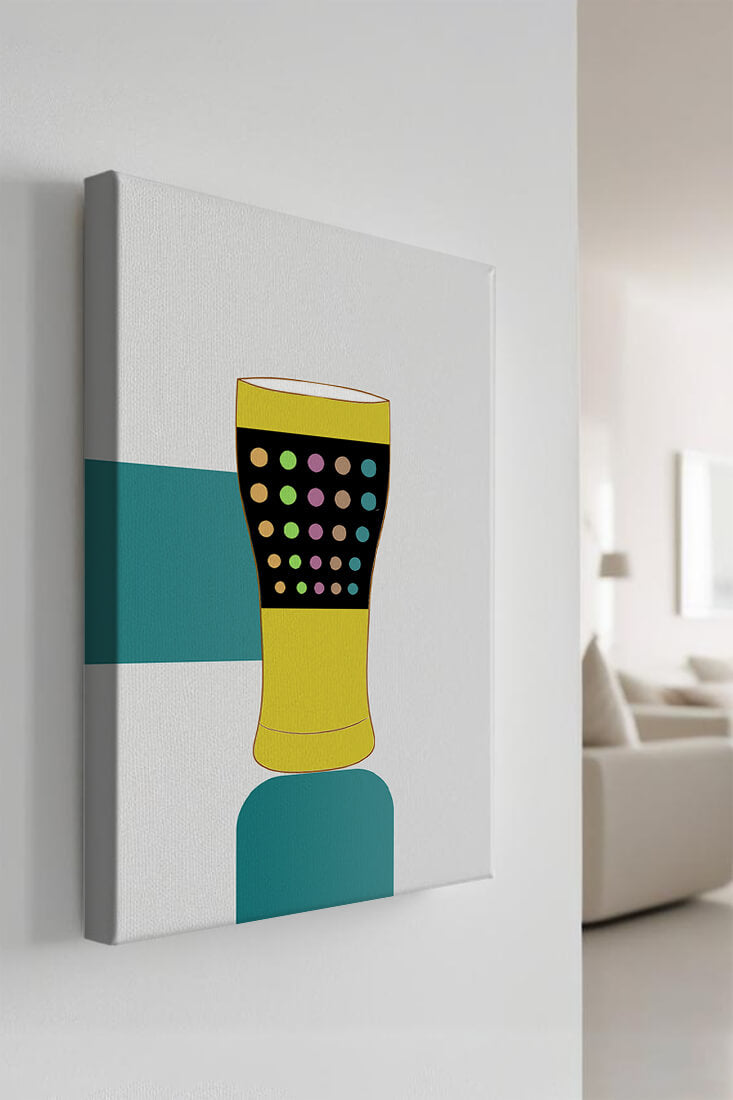 Colorful abstract illustration of a pint glass with dotted pattern